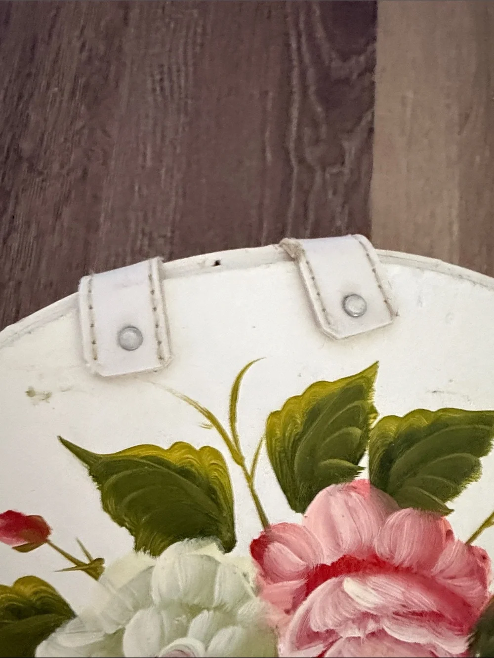 Cottagecore White Floral wooden Wicker Basket purse